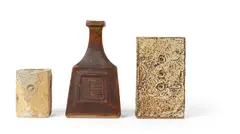 Ian Auld, TWO SLAB POTS AND BOTTLE VASE, stoneware