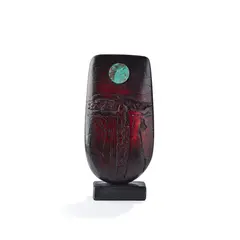Peter Hayes, BOW WITH COPPER DISC, raku on slate base