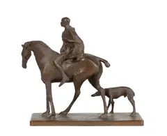 David Backhouse, CLOAKED HORSEMAN WITH DOG (STUDY FOR CLOAKED HORSEMAN, LEWIN'S MEAD, BRISTOL), c.1984, 1984, bronze