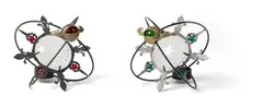 TWO 'ASTRO CHARGER' CANDLE HOLDERS by Mark Brazier-Jones, frosted and coloured glass, sold Oct 2025