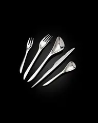 Zaha Hadid D.B.E., EIGHT FIVE-PIECE 'ZAHA' CUTLERY SETS, DESIGNED 2007, 2007, stainless steel