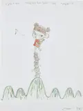Untitled (Irgendwo Steinebergen als Tragbild) by Yoshitomo Nara, 1997, pencil and colored pencil on paper, sold Feb 2018
