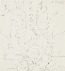 The Evolution of Man by Lee Lozano, 1962, ink on paper, sold Feb 2018