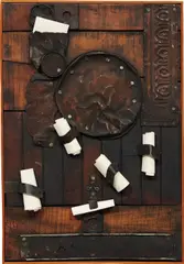 Nancy Grossman, Untitled, 1963, wood, paint, paperboard and metal construction, in artist's wooden frame