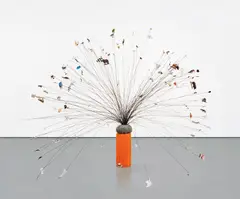 Observatorio oriente (Eastern Observatory) by Orlando Francisco, 2003, beeswax candle, stuffed cloth ball, iron wire and paper clippings, sold Feb 2018