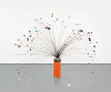 Orlando Francisco, Observatorio oriente (Eastern Observatory), 2003, beeswax candle, stuffed cloth ball, iron wire and paper clippings