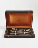 Yoan Capote, Como los peces (Like Fish), 2000, silver place setting with fish hooks, in leather case, in 6 parts