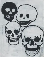 Crowd (Skulls) #2 by Donald Baechler, 2006, gesso, Flashe, graphite and paper collage on paper, sold Feb 2018