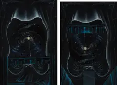 Spatial Facial Diptych by Sterling Ruby, 2007, collage on poster, diptych, sold Feb 2018