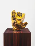Anselm Reyle, Untitled, 2008, bronze and chrome enamel varnish, on artist's makassa wood veneer plinth