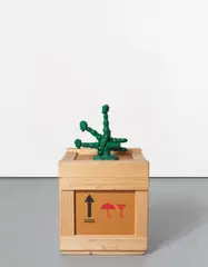 Santa Octapussy, Green, Balls, 6 Tentacles, 3 Heads by Paul McCarthy, 2004, urethane, brass and epoxy on wooden crate, sold Feb 2018