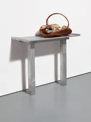 Michael Queenland, Mille Pogany and Breads, 2007, wicker basket, glazed ceramic and painted wood table, in 13 parts