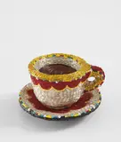 Liza Lou, Cup and Saucer, 1999, polyester, resin and glass beads, in 2 parts