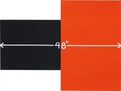 Measurement: 48" (Black/Red) by Mel Bochner, 1998, oil and acrylic on canvas, in 2 parts, sold May 2018