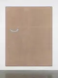 David Ostrowski, F (Don't Honk), 2014, lacquer on burlap, in artist's frame