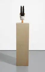 Man Standing on His Head by Stephan Balkenhol, 2002, wawa wood and paint, sold May 2018
