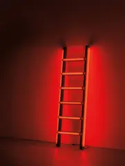 Iván Navarro, Red Ladder (Backstage), 2005, fluorescent lights, color sleeves, metal fixtures and electric energy