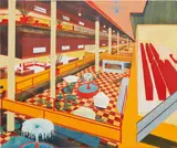 Jules de Balincourt, Close Out Sale, 2003, oil, enamel and pen on panel