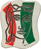 Fernand Léger, Visage en creux (rouge et vert), 1952, painted and glazed ceramic