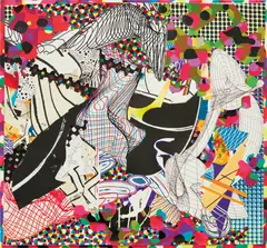 Frank Stella, Stapling Down and Cutting Up #2, 1992, offset lithograph and intaglio print collage laid on board