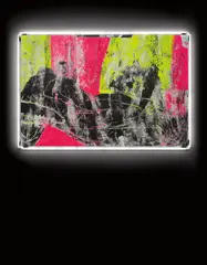 The Bruce High Quality Foundation, Olympia, 2015, silkscreen and acrylic on canvas with neon frame