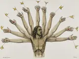 Esterio Segura Mora, Colibrí libando la memoria (Hummingbird Sucking Memory), 1996, ink and watercolor on paper