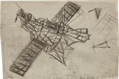Kcho, La conquista del espacio a los ojos de la historia (The Conquest of Space in the Eyes of History), 2001, charcoal on paper, mounted on canvas