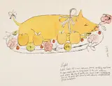 Andy Warhol, Piglet from the series Wild Raspberries, 1959, offset lithograph with hand coloring