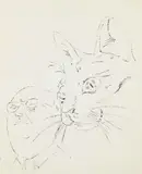Andy Warhol, Portrait with Cat, 1956, ink on paper