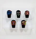 Yinka Shonibare Cbe Ra, masks from Un Ballo in Maschera, 2004, fabric masks, velvet on wood and metal mold, velvet head covers, in 5 parts, all in artist's Plexiglas case