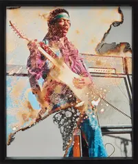 Douglas Gordon, Self Portrait of You + Me (Jimi Hendrix), 2007, burnt photograph and mirrored glass, in artist's frame