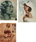 Dr Lakra, Three works: (i) Untitled (lagrima II); (ii) Untitled (penetro); (iii) Untitled (sombrero rosa), 2005, ink on vintage magazine