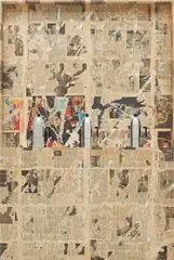 Nikolas Gambaroff, Untitled, 2012, 3 La Cupola espresso coffee makers, newsprint and acrylic on linen on panel