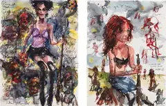Brad Kahlhamer, Two works: (i) Urban Prairie Girls; (ii) Urban Prairie Girls, 2003, ink and watercolor on paper