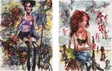 Brad Kahlhamer, Two works: (i) Urban Prairie Girls; (ii) Urban Prairie Girls, 2003, ink and watercolor on paper