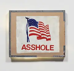 Asshole by Tom Sachs, 1993, drywall, metal, acrylic, 4 fluorescent light fixtures, bulbs and surge protector, sold Sep 2018