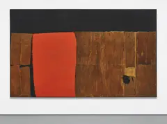 Alberto Burri, Grande legno e rosso, 1957-1959, wood, acrylic and combustion on canvas