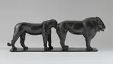 Rembrandt Bugatti, Lion et lionne de Nubie, 1909, bronze with black patina