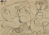 Pablo Picasso, Nu couché et homme écrivant (Sleeping Nude and Man Writing), ink on paper