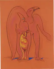 Le peuple des oiseaux by Max Ernst, 1942, colored pastel on orange-brown paper, sold Nov 2018