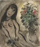 Marc Chagall, Femme et vase de fleurs, 1950-53, watercolor, gouache and India ink on paper