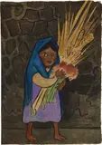 Diego Rivera, Girl Holding Flowers, 1941, watercolor on rice paper