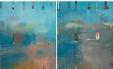 Jim Dine, Harry Mathews Skis the Vercour, 1973, acrylic, collage and mixed media on canvas, diptych