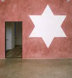 Sol LeWitt, Wall Drawing #408 A-E Stars with four, five, six, seven, and eight points on black, blue, red, yellow, and gray walls, respectively. The stars are the white of the wall., 1983, India ink and color ink wash, in 5 parts