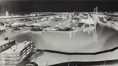 View of Cleveland Flats (V Crittenden Court Apartments, 955 W. St. Clair Ave., 18th Floor, July 6, 1997) by Vera Lutter, 1997, gelatin silver pin hole negative, sold Nov 2018