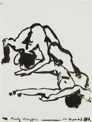 Manly Struggles by Marlene Dumas, 1986, ink on paper, sold Nov 2018