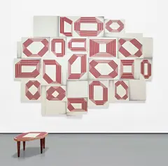Barry McGee, Untitled, 2013, acrylic on wooden table and acrylic and spraypaint on panel, in 33 parts