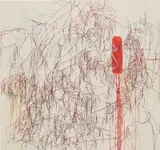 Ghada Amer, The Dance on Red Rhythm, 2004, acrylic, gel and embroidery on canvas