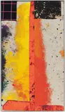 Sterling Ruby, WIDW. HIGH-VIZ., 2018, acrylic, oil, elastic, cardboard and treated fabric on canvas, in artist's frame
