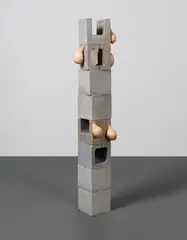 Sarah Lucas, Random Mother, 2011, tights, fluff and concrete blocks, in 8 parts